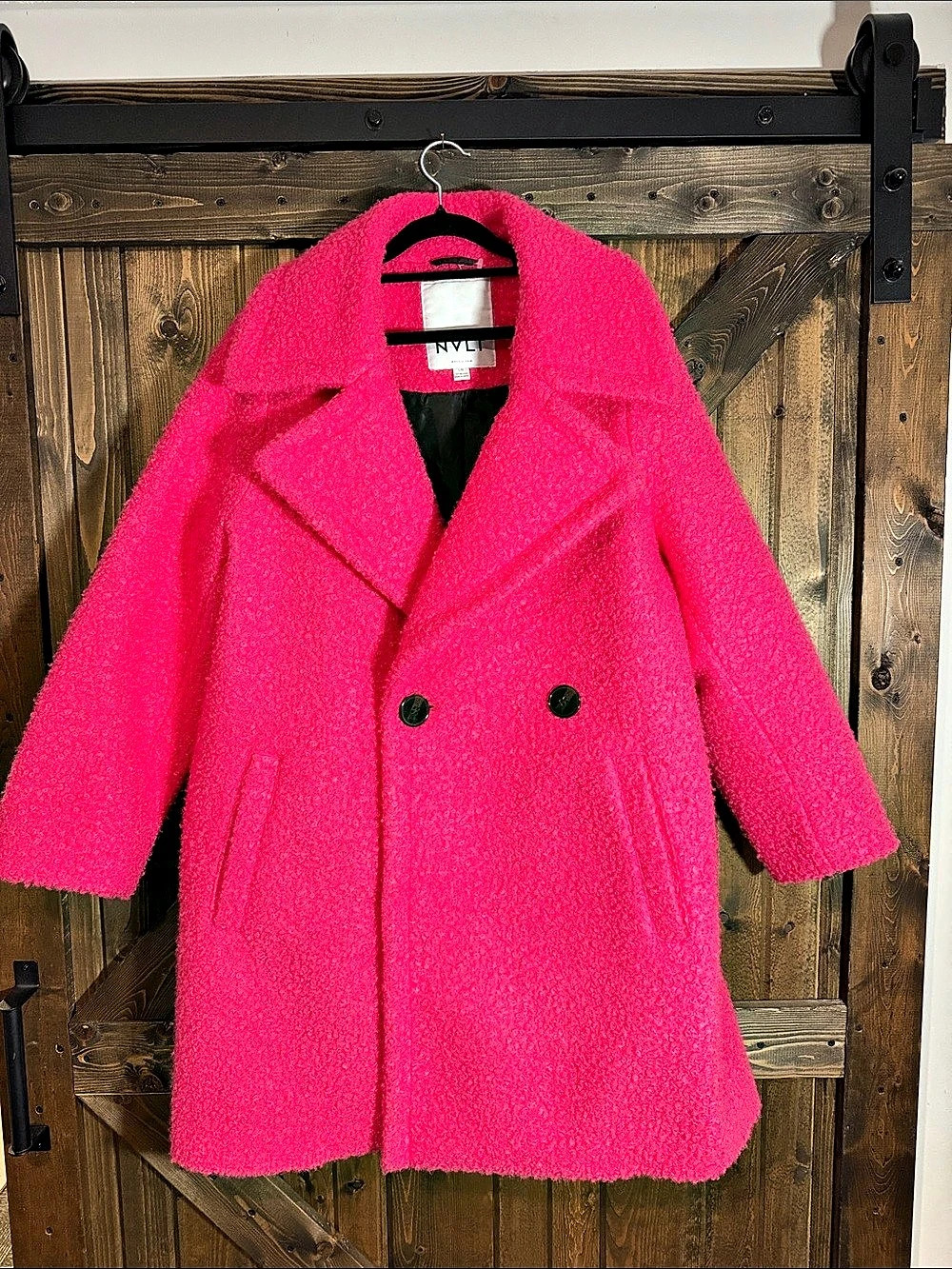 NVLT Bouclé Double-Breasted Overcoat Pink Pea Coat Large